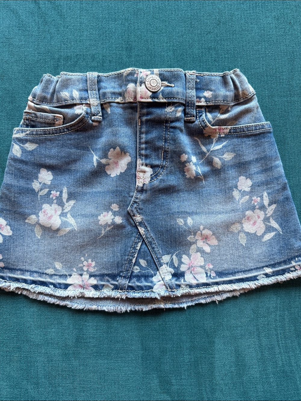 Girls Osh Kosh Floral Denim Skirt - Light Blue with Pink Flowers